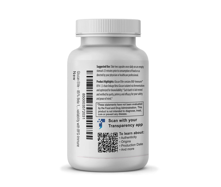 Glucan Elite - Beta Glucan Supplement 1,3D Beta-Glucan 85%, 1,000mg per serving - 30 servings - Glucan Elite